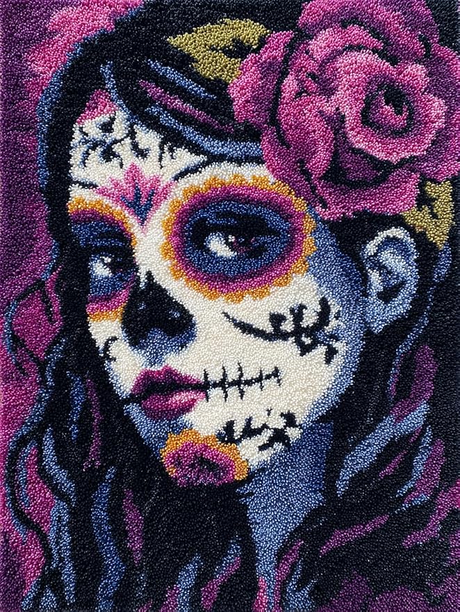 DIY Latch Hook Rug Kit Black and Purple Sugar Skull Girl 38x52cm-2