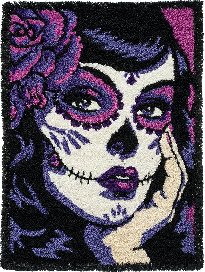 DIY Latch Hook Rug Kit Black and Purple Sugar Skull Girl 38x52cm-1