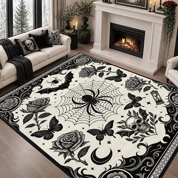 Gothic Dark Academia 9×12 Area Rug Goth Spider Rug for Living Room Bedroom