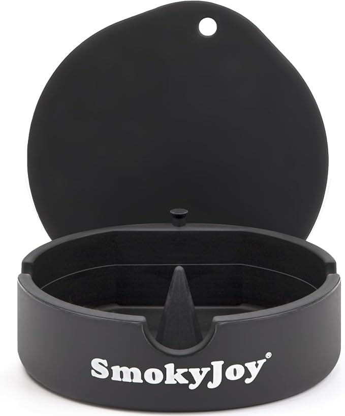 Ashtray with Lid for Outside Patio, Windproof Ash Tray with Poker, Silicone Smokeless Ashtray for Outdoor Balcony Office Tabletop, Black - skull ashtray