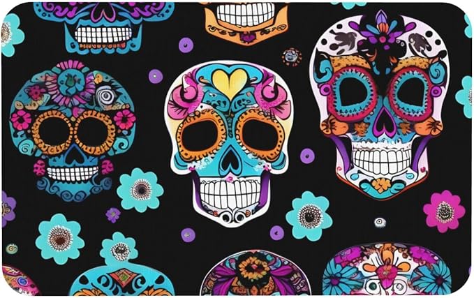 Sugar Skull Print Diatomaceous Rug 31.5x19.7inch Water Clean Floor Carpet for Tub Shower Home Decor - skull carpet