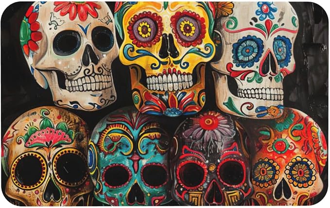 Sugar Skulls Print Diatomaceous Rug 31.5x19.7inch Water Clean Floor Carpet for Tub Shower Home Decor - skull carpet