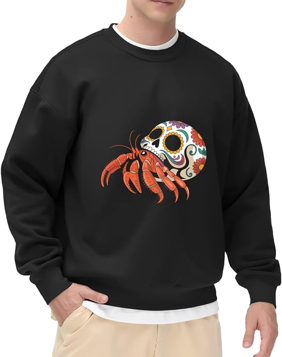 HEAPPER Hermit Crab Crabby Sugar Skull Men Women Lightweight Crewneck Sweatshirt - skull sweatshirts