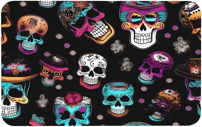 Sugar and Skulls Style Print Diatomaceous Rug 31.5x19.7inch Water Clean Floor Carpet for Tub Shower Home Decor - skull carpet