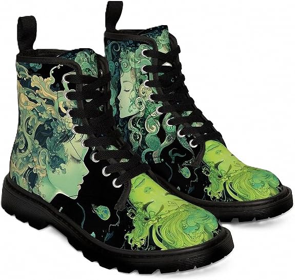 Women Printed Ankle Boots with Jellyfish Girl Skull Mushroom Ocean Natural Scenery Stylish Platform Lace-up Leather Combat Booties Casual Everyday Party Halloween Christmas - sugar skull costume