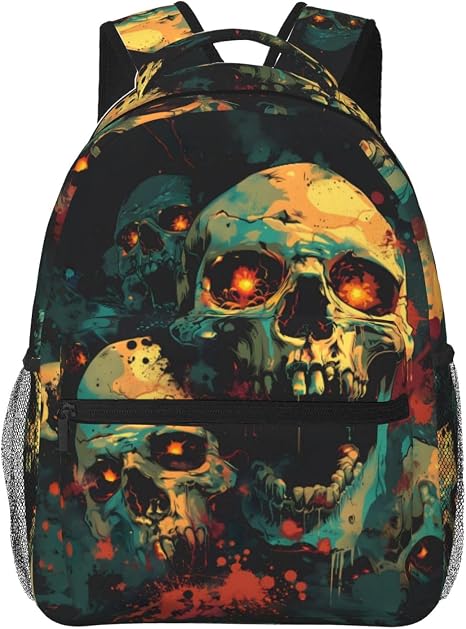 Dark Horror Skull Backpack for Women Men Teen School Laptop College Glowing Eyes Design Backpacks for Gifts Travel Hiking Work Camping, Polyester Lightweight Bookbag Back Pack - skull backpack