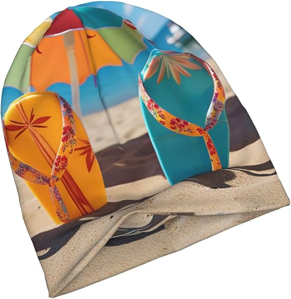 Beanie for Men Women Slouchy Beanie Hats Colorful Flip Flops Beach Ball Winter Knit Skull Caps Soft Warm Ski Hat - sugar skull costume