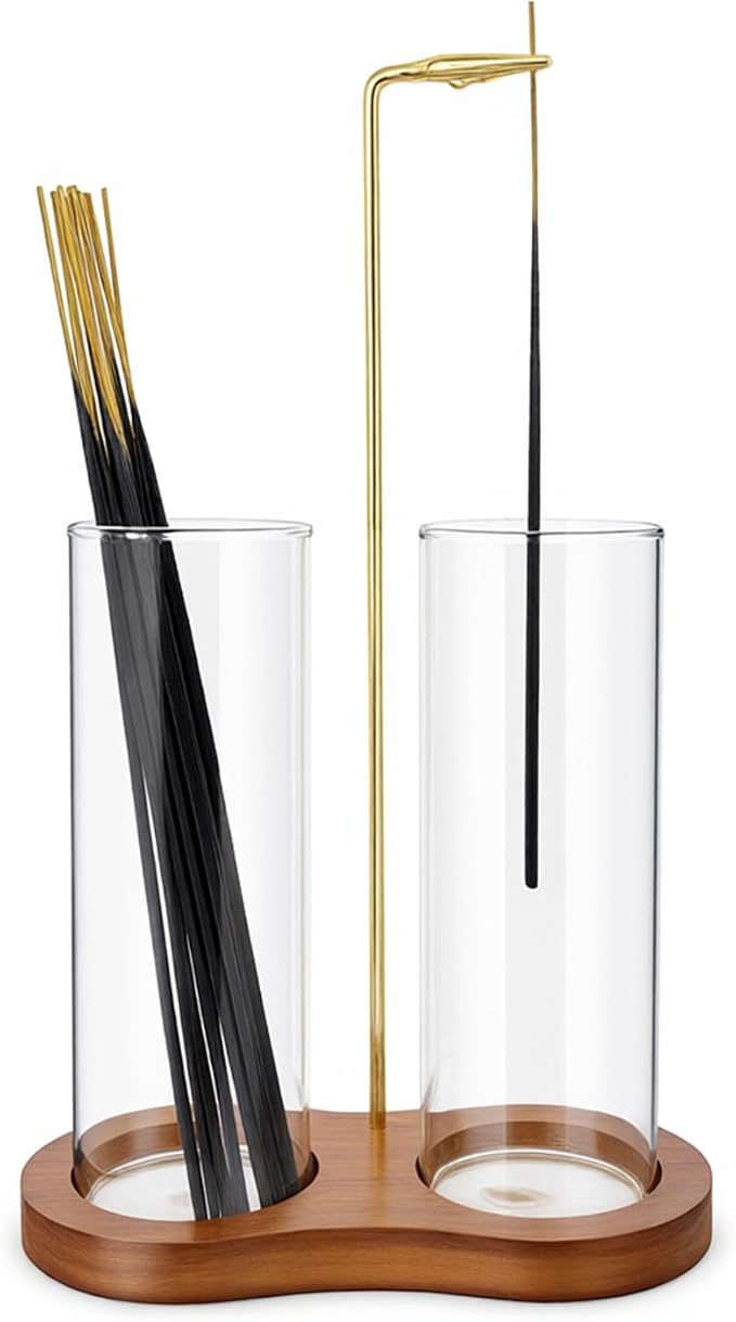 Incense Holder, 2 in 1 Glass Incense Holder for Sticks, Anti-Ash Incense Burner with Ash Catcher and Incense Storage for Yoga Meditation Spa Home Decor - skull incense burner