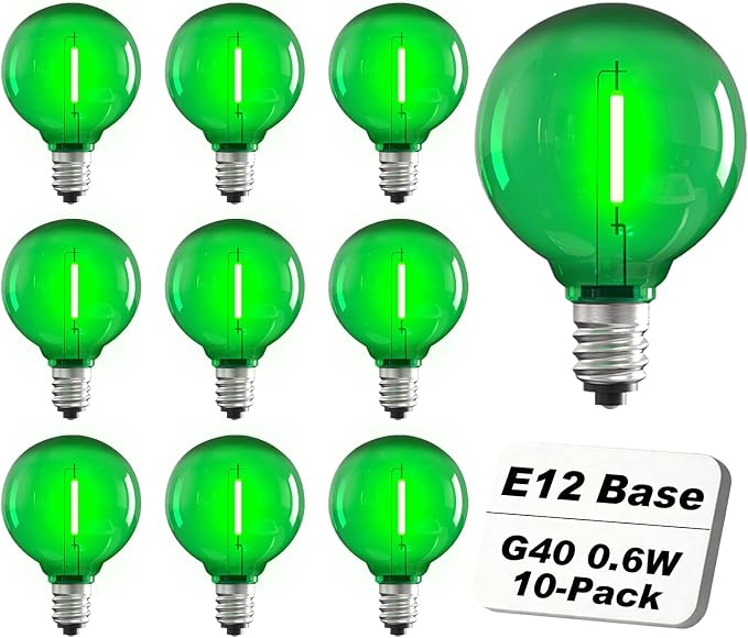 10PK G40 LED Replacement Bulbs, Shatterproof E12 Candelabra Base Bulbs - string light