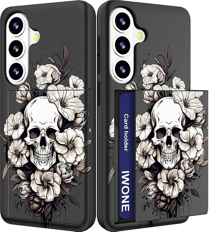 for Samsung Galaxy S26+ Plus Case - Black Floral Skull - Skull phone case