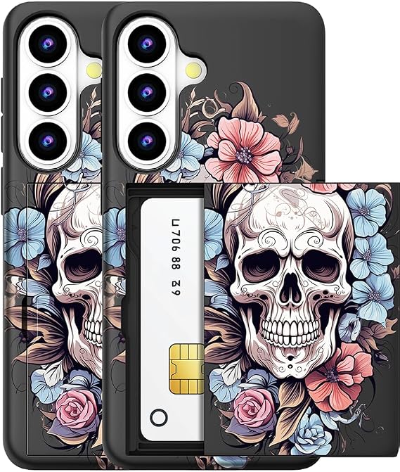 for Samsung Galaxy S26+ Plus Case (Black Skull Floral) - Skull phone case