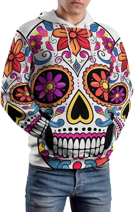 Sugar Skull Hoodies for Women Men's Pullover Hooded Sweatshirt for Men Spring Autumn Clothes - skull hoodie