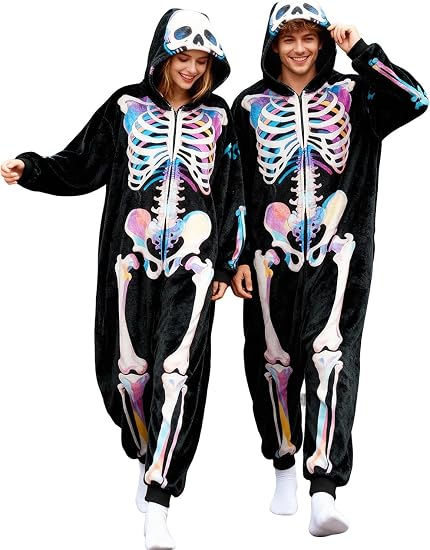 Loose - fitting Adult Skull Onesie Costume,Halloween Christmas Cosplay Costume Women Men - skull pajamas