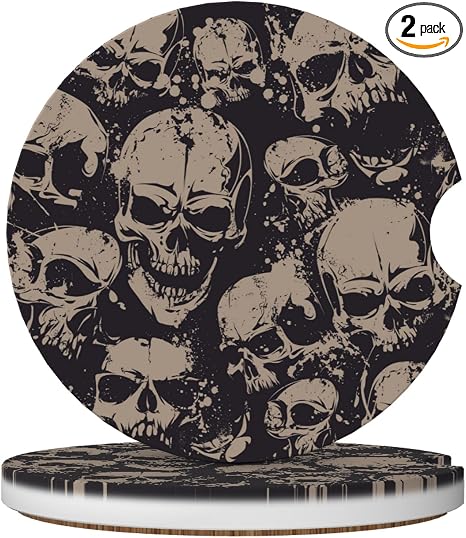 Retro Skull Pattern Car Cup Holder Coasters 2 Pack 2.63" for Women - skull coaster