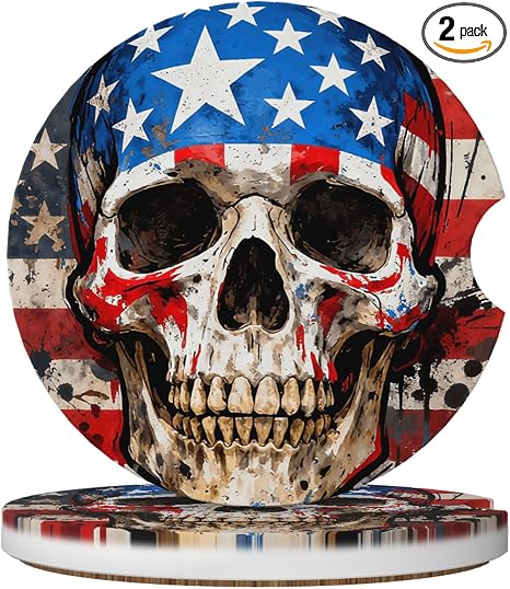 American Flag Skull Car Cup Holder Coasters 2 Pack 2.63" for Women - skull coaster