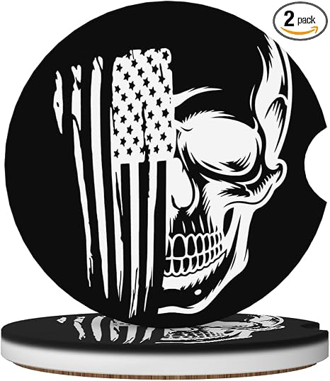 Skull American Flag Car Cup Holder Coasters 2 Pack 2.63" for Women - skull coaster