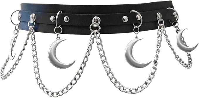 Gothic Moon Waist Chain Belt - Goth Rave Witch Accessories,Halloween Christmas for Women - skull wallet