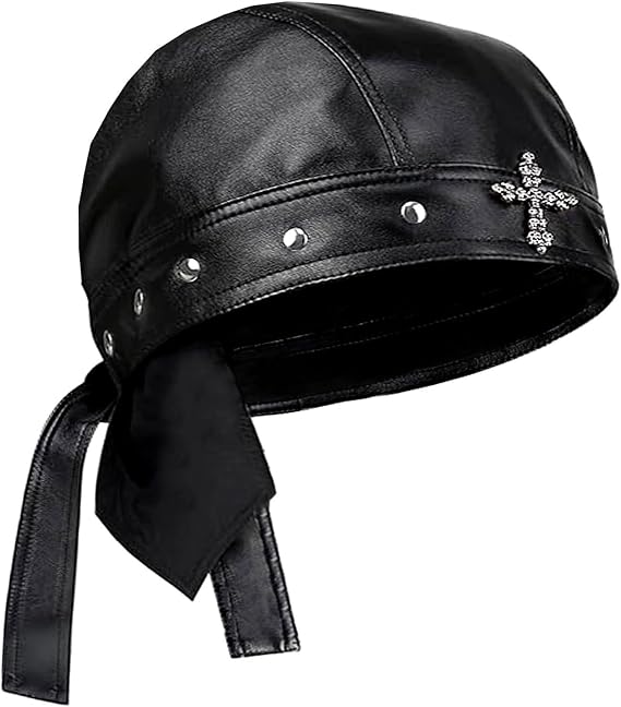 Punk Motorcycle Skull Cross Cap Biker Cap for Women/Men Adjustable,Stylish Biker Doo Rag Headwrap for Riding & Outdoor Activities Black - skull hat