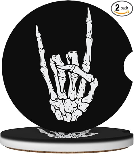 Skull Finger Love Car Cup Holder Coasters 2 Pack 2.63" for Women - skull coaster