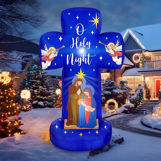 Civaner 6ft Christmas Inflatable Nativity Scene Decoration, O Holy Night - skull inflatable