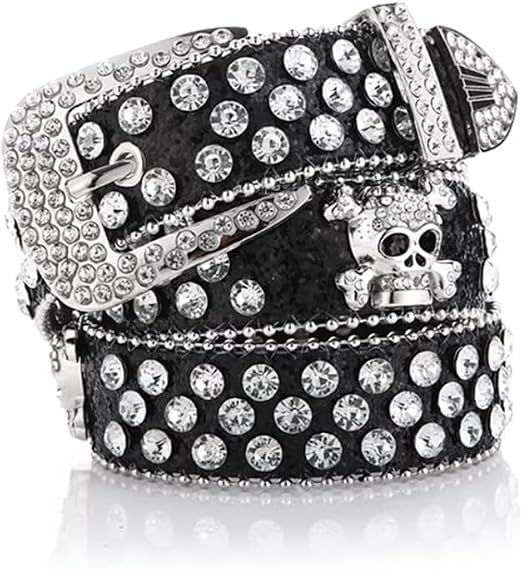 Unisex rhinestone belt punk hip-hop style fashion extended belt - skull wallet
