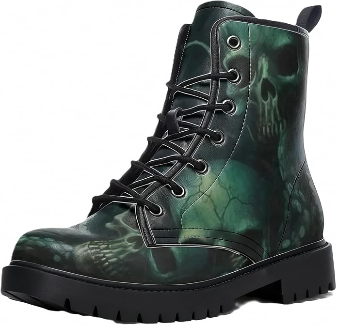 Women Printed Ankle Boots Flower Mushroom Skull Animals Solid-color Stylish Colorful Casual Everyday Platform Lace-up Leather Combat Booties Party Halloween Christmas - sugar skull boots