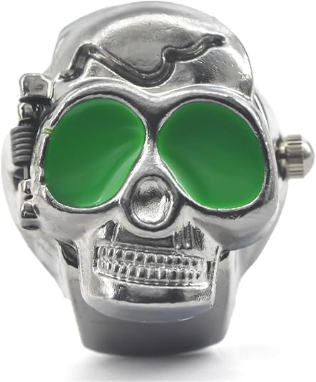 Steel Skull Elastic Quartz Finger Ring Watch Antique Finger Watch Clamshell Fingers Ring Clock Vintage Punk Fingertips Watches for Men and Women Stretchy Watchband Unisex Finger Watches - skull watch