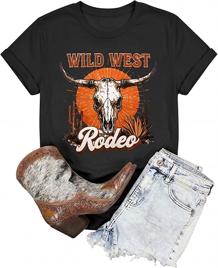 Western Shirts for Women Cowgirl Shirts Country Tops Rodeo Graphic Tees - skull tshirt
