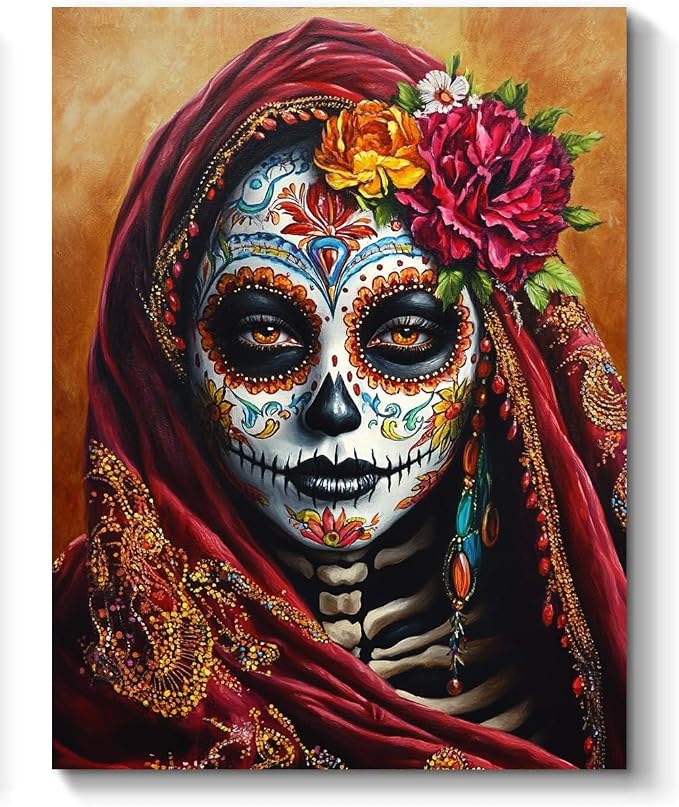 Sugar Skull Women Paint by Numbers Kit for Adults, 16"x20" Canvas Painting Kit for Beginners, Modern Aesthetic DIY Paint by Number on Canvas for Home Wall Decor A857 - skull painting