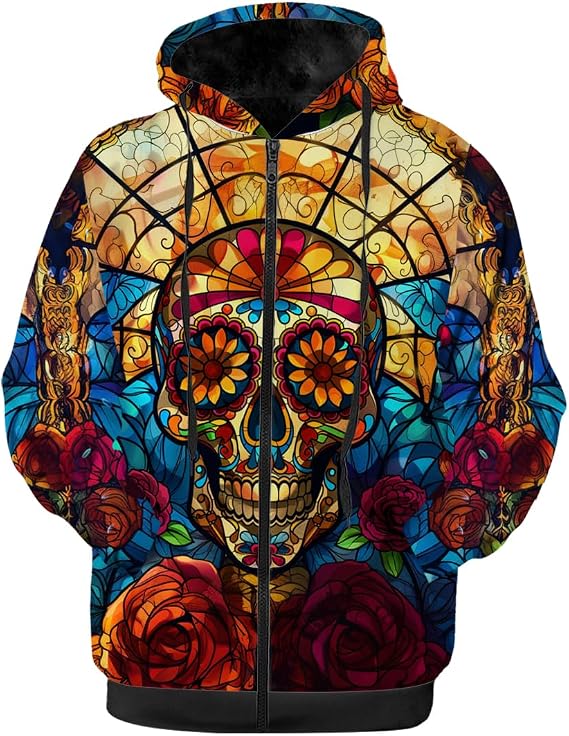 Sugar Skull Womens Mens Winter Jacket,Fleece Lined Zip-up Hoodie Warm Sweatshirt Coat - skull sweatshirts