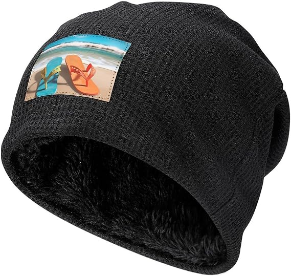 Beach Flip Flops Fleece Lined Beanie Knit Skull Cap with Plush Interior Winter Hat for Cold Weather - sugar skull costume