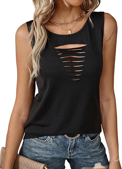 Remidoo Women's Rock Concert Tank Top Ripped Sleeveless Shirt - skull tank tops