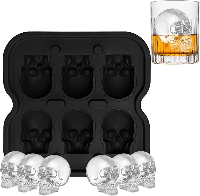 Skull Ice Cube Mold, 6-1.2" 3D Cavity Silicone Skull Ice Tray,BPA-Free - skull ashtray
