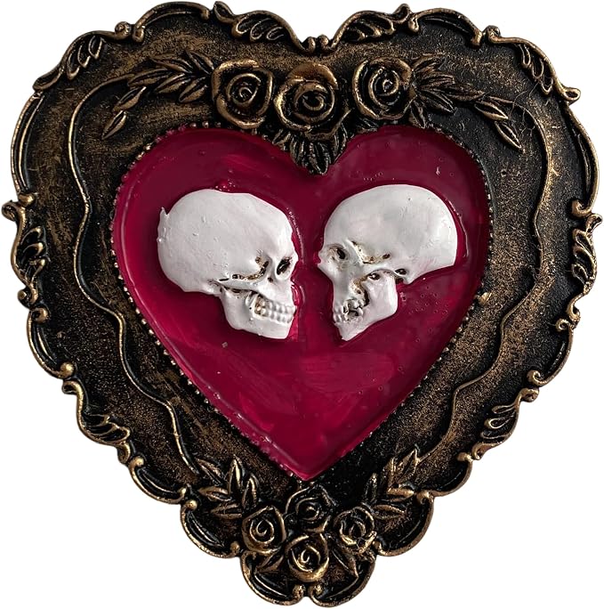 Love Skull Statue Frame Bronze Resin Sculpture for Home Decor 5.1 inch Gothic Romantic Gift for Couples Valentine's Day Anniversary Keepsake (Bronze) - skull figurine
