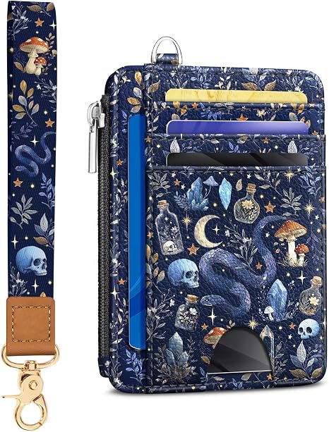 Kelvoris Credit Card Holder Small Wallet Women, Slim RFID Keychain, Gothic - skull wallet