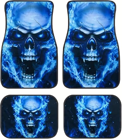 Gothic Skull Car Floor Mats Set of 4 - Universal Fit for SUV, Sedan, Truck, Van - Waterproof & All-Weather Heavy Duty Foot Pads with Anti-Slip Backing - Cool Gothic Car Interior Decor & Gift - skull floor mat