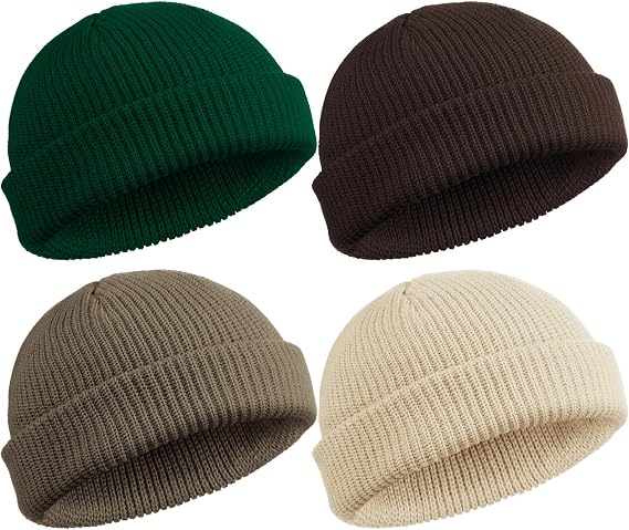 SATINIOR 4 Pieces Trawler Beanie Watch Hat Roll up Edge Skullcap Fisherman Beanie Unisex - skull jacket