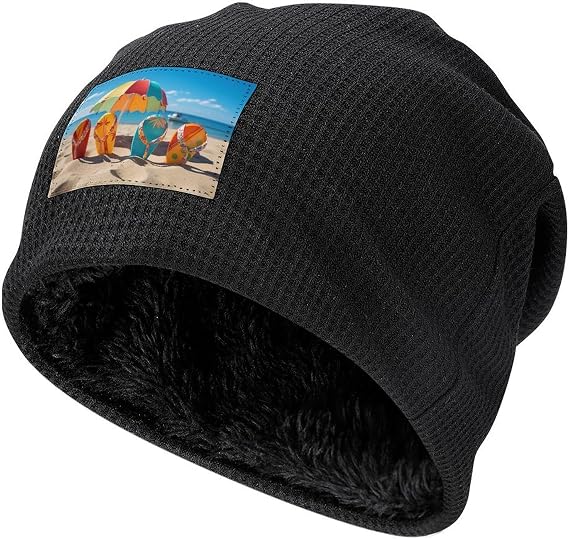 Colorful Flip Flops Fleece Lined Beanie Knit Skull Cap with Plush Interior Winter Hat for Cold Weather - sugar skull costume