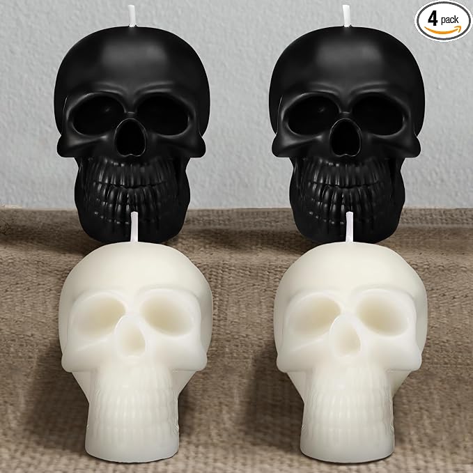 Nuanchu 4 Pcs Skull Candles Skull Head, Gothic Black White - skull candle