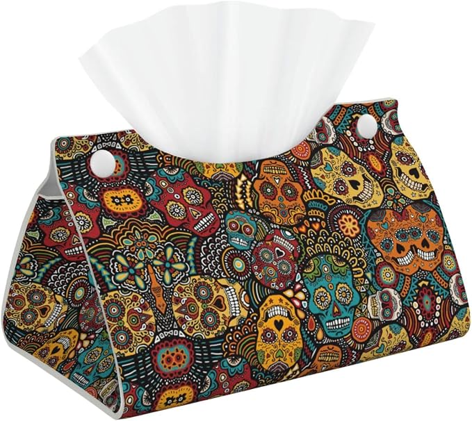 Sugar and Skulls Style Print Long Tissue Box Cover Tissue Organizer for Home,Office,Restaurant,Dresser,Car,Bathroom Decor - skull toilet paper