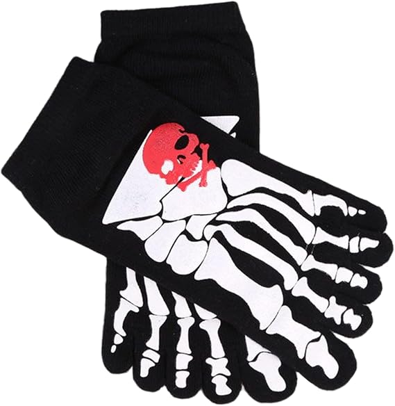 1 Pair Mens Terror Skeleton Printed Socks Scary Skull Toe Bone Five Finger Breathable Short Anklet Hosiery Gifts - sugar skull costume