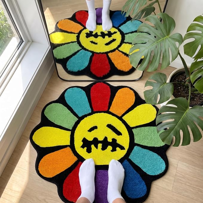 Trippy Happy Face Rug Cool Rugs Graphic Design Tufted Bathroom Rugs - skull carpet