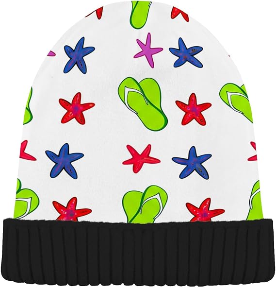 Green Flip Flops Unisex Winter Beanie Hat, Thermal Reversible Skull Cap with Plush Knit Lining, Windproof Cuffed Ski Hat for Men & Women, Cold Weather Hiking & Outdoor - sugar skull costume