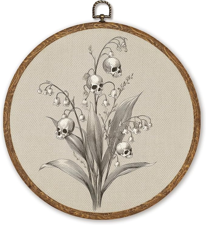 Gothic Floral Skull Round Wall Art,Dark Academia Decor for Home Gallery