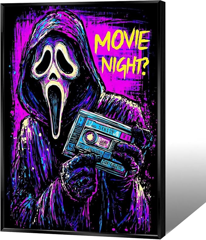 Vintage Halloween Graffiti Skeleton Canvas Posters Cool Skull Mask Face Wall Art Dark Academia Psychedelic Horror Prints Painting For Living Room Bedroom Dorm Wall Decor 8x12in Unframed
