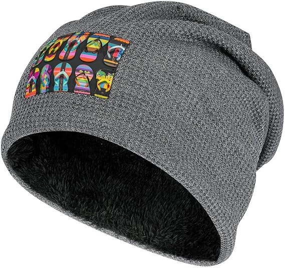 Flip Flops Slouchy Knit Beanie Hat Warm Fleece Lined Skull Cap Soft Winter Hat for Chemo Sleep - sugar skull costume