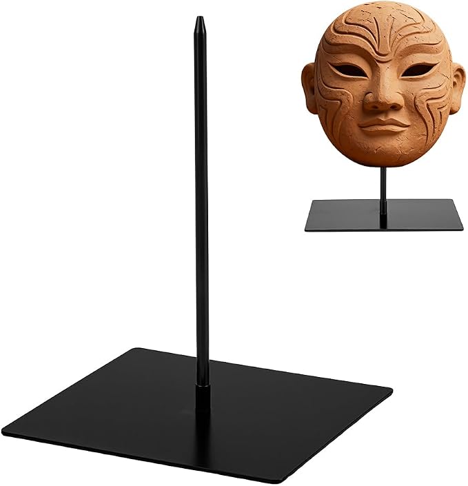 AHANDMAKER Black Metal Display Stand for Sculptures Artifact Statue Base Iron Holder for Home Decor Museum Exhibits Artifact Display Halloween Christmas Decoration, 4.72x6.49in - skull figurine