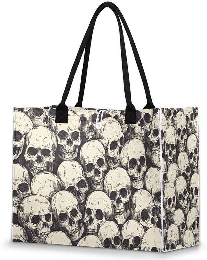 Pardick Gothic Skull Tote Bag For Women Travel Bag Reusable Grocery Bags Utility Tote For Work Shopping Pool Beach Bags for Gift Outdoor,A-14 - skull suitcase
