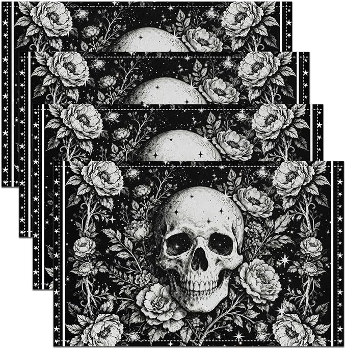 Erosebridal Goth Placemats Sugar Skull Table Mats 18"*12"*4 - skull ashtray