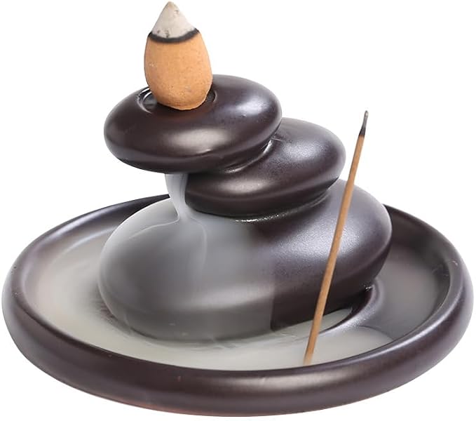 Zen Backflow Incense Burner, Ceramic Waterfall Incense Holder for Cone & Stick Incense, Handmade Three-Stone Design Aromatherapy Decor for Home, Yoga, Meditation, Relaxation - skull incense burner